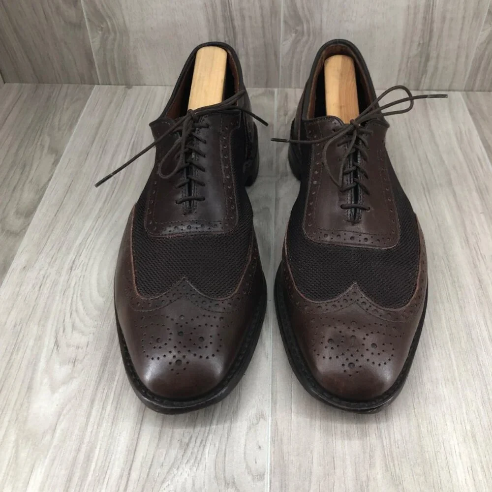 Allen Edmonds Shoes Mens 10D Strawfut Brown Leather Mesh Lace Up Oxfords